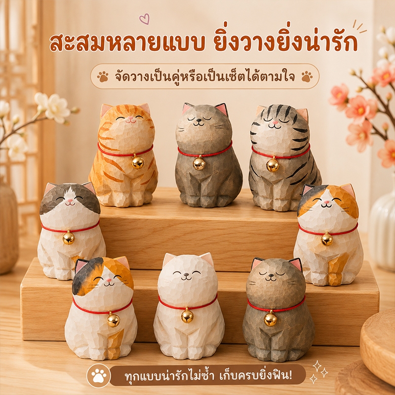 แมวน่ารักหุ่นกับระฆังปกมินิสก์ท็อปเครื่องประดับแกะสลักสไตล์แมวรูปปั้นโต๊ะทํางานประดับห้องชั้นวางตกแต่งของขวัญสําหรับคนรักแมว