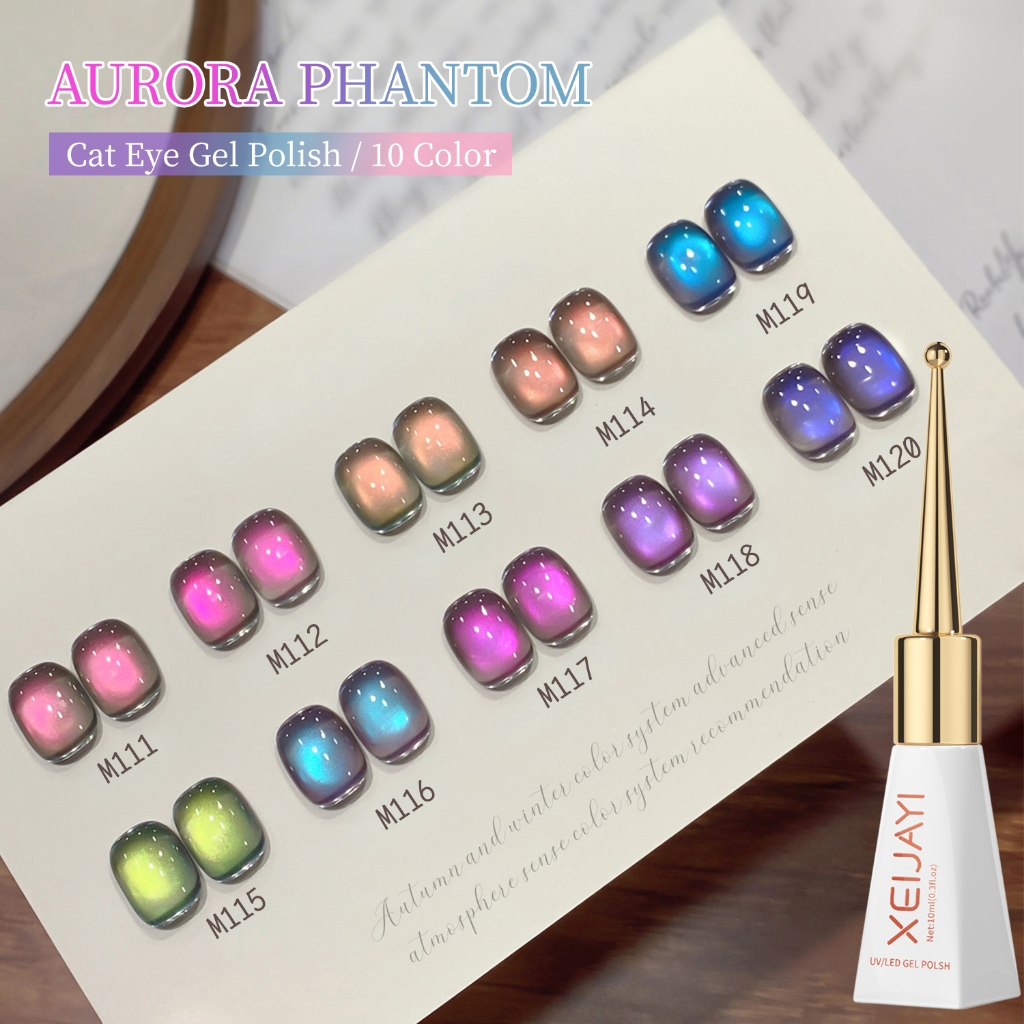 XEIJAYI 10ml-Aurora Cat Eye Series สีทาเล็บเจล, ชุด 10 สี, เหมาะสําหรับร้านทําเล็บและทุกสีผิว