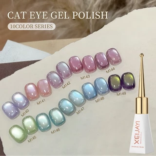 XEIJAYI 10ml - ยาทาเล็บเจลสีเขียวอ่อนและม่วงองุ่นแบบแคทอาย เหมาะสำหรับทุกฤดูกาล