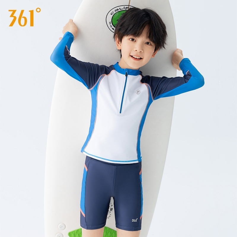 มาใหม่ 361 องศาเด็กชายและเด็กแยกชุดว่ายน้ําแขนยาวป้องกันแสงแดดชายใหญ่และวัยรุ่นชุดว่ายน้ํา