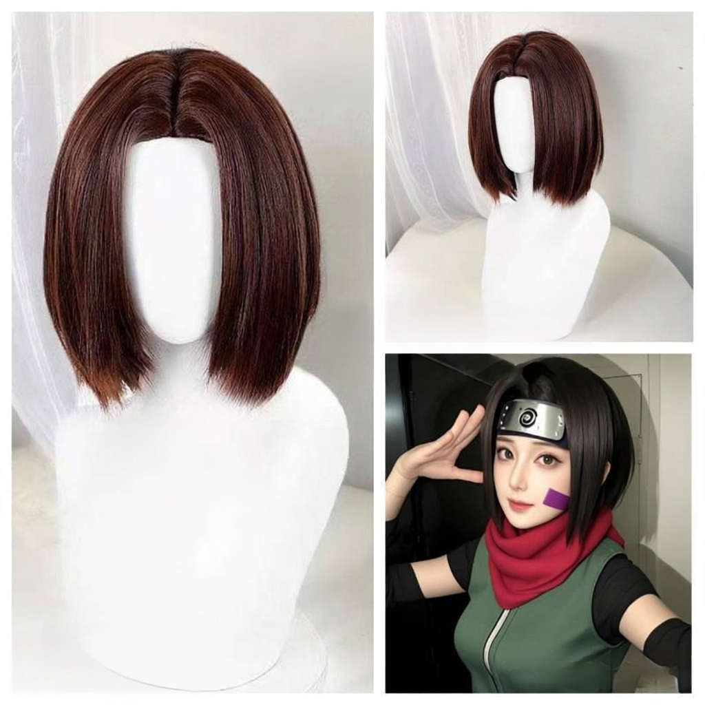 Naruto Nohara Lin Cosplay Short Straight Hair Rose Net 4h6q