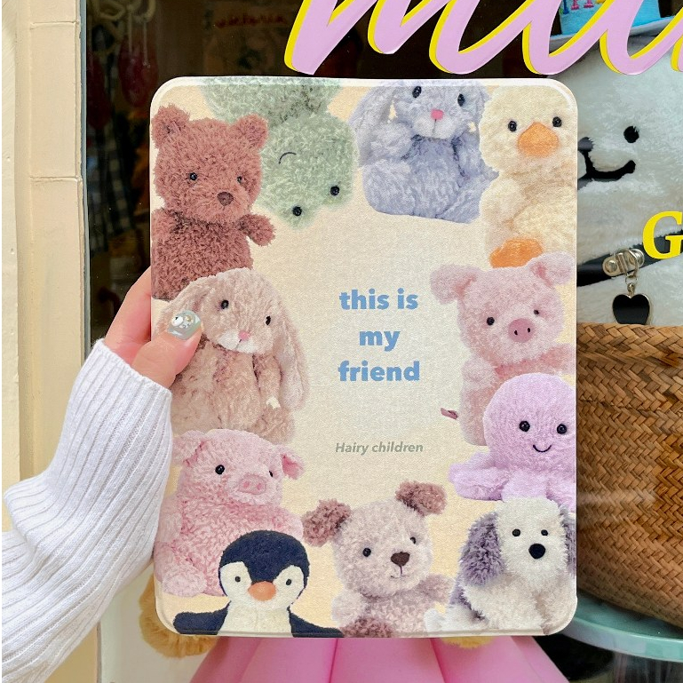 การ์ตูนน่ารัก360° เคส iPad หมุนได้ ด้านหลังแบบใสกันกระแทกพร้อมที่ใส่ดินสอสําหรับ iPad Pro/Air/Mini