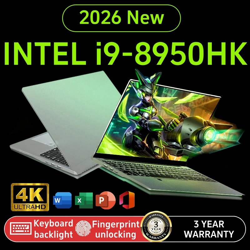 2026 รับประกัน 3 ปี Windows 11 Pro แล็ปท็อป 15.6 นิ้ว Intel i9 8950HK แล็ปท็อปเกมมิ่ง 16GB RAM 512GB / 1TB SSD Office & Learning / แป้นพิมพ์ไทย