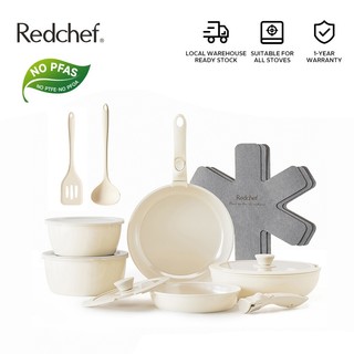 Redchef Removable Handle Series  Nonstick Ceramic Rock Cookware Set 16Pcs No PFAS& PTFE&PFOA Suitable for All Stoves
