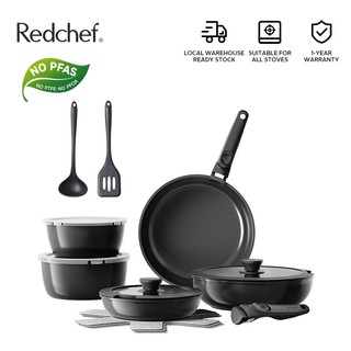 Redchef Handle Removable Series Black Nonstick Ceramic Rock Cookware Set 16Pcs No PFAS&PTFE&PFOA Suitable for All Stoves