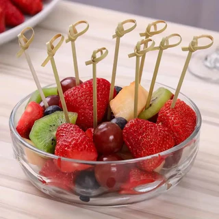 12 เซนติเมตร ไม้ไผ่ 100 ชิ้น ส้อมขนมขบเคี้ยว แซนวิช ผลไม้ บาร์บีคิว เสียบอาหาร เสียบผลไม้