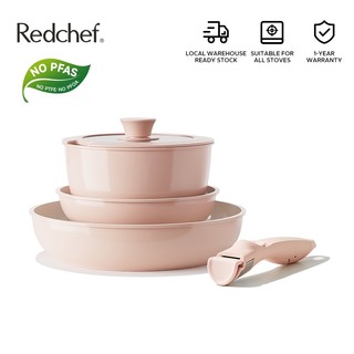 Redchef Removable Handle Series Pink Nonstick Ceramic Rock Cookware Set 5Pcs/16Pcs No PFAS&PTFE&PFOA Pan Suitable for All Stoves