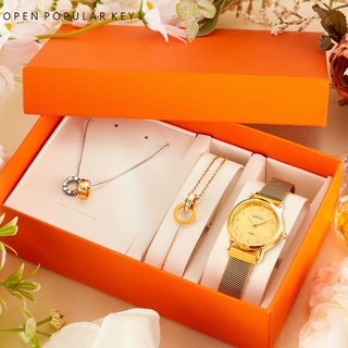 OPK Watch For Women Waterproof Original Mesh Strap Gold Quartz Fashion Wristwatch Gift Set 8115