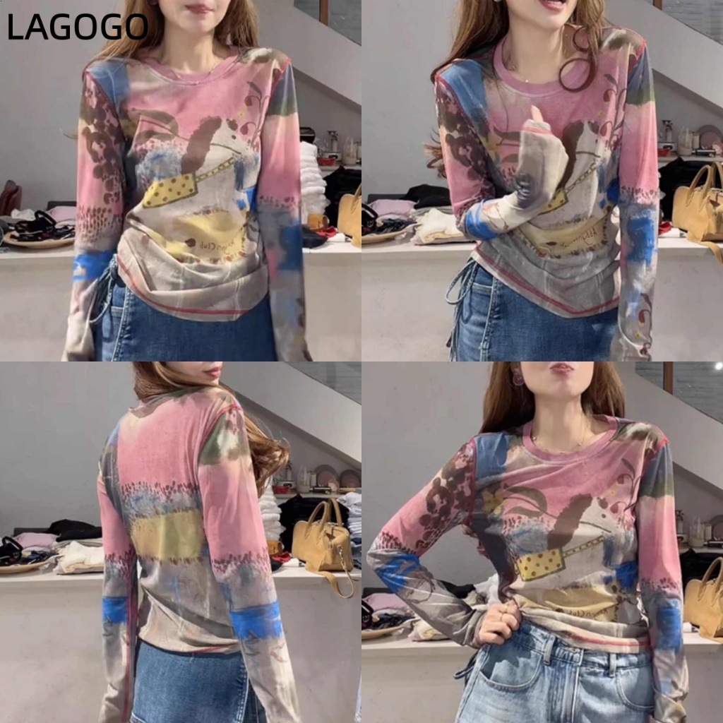 เสื้อยืดแขนยาวพิมพ์ผ้ากอซสไตล์ใหม่ สำหรับผู้หญิง กันแดดดี เหมาะสวมใส่ทุกวัน
