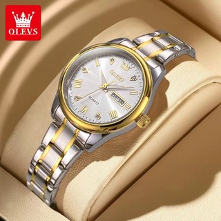 OLEVS Watch For Woman Elegant Waterproof Original Quartz Luminous Silver Gold Ladies Wristwatch 5563