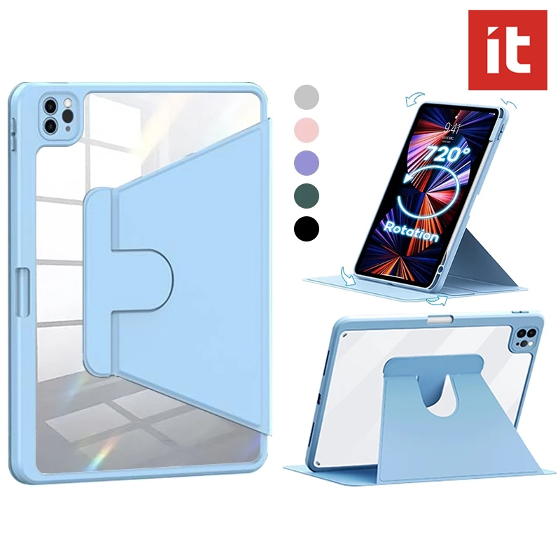 เคสหมุนได้it สําหรับ iPad Gen 12 11(a16) 10 9 8 7 Pro 11 13 M4/M5 air 8/7/6/5/4 M2/M3/M4, ฝาครอบขาตั้งหมุนได้ 360 องศา, ฝาครอบ Folio พร้อม ที่เสียบดินสอ