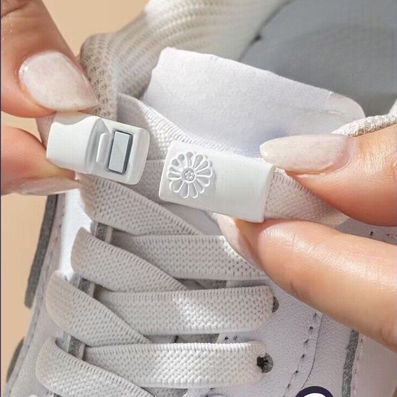 No Tie เชือกผูกรองเท้าแบบยืดหยุ่น, ลูกไม้เซ็กซี่ Quick Flat Pure White Unisex สําหรับรองเท้าลําลองกีฬา