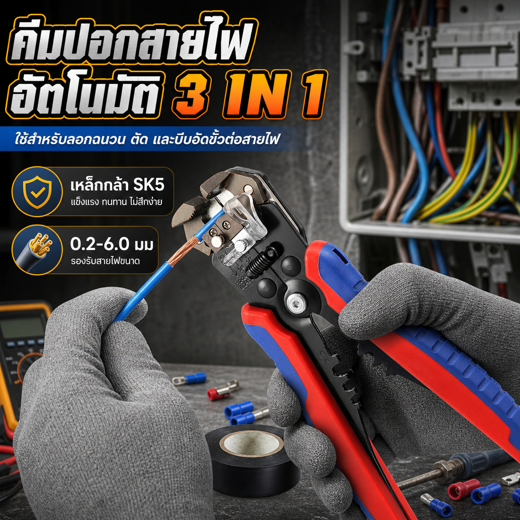 คีมปอกไฟอัตโนมัติ 3 IN 1 ขนาด 8 นิ้ว (203 มม.) รุ่นงานหนัก รุ่น คีมปอกสายไฟ คีมปอกสาย เครื่องมือปอกสายไฟอัตโนมัติสําหรับ 10-24 AWG เครื่องปอกตัด Crimping Wire Stripper ย้ำและสายเคเบิ้ล อเนกประสงค์ ปอกออโต้ ใช้ย้ำหัว