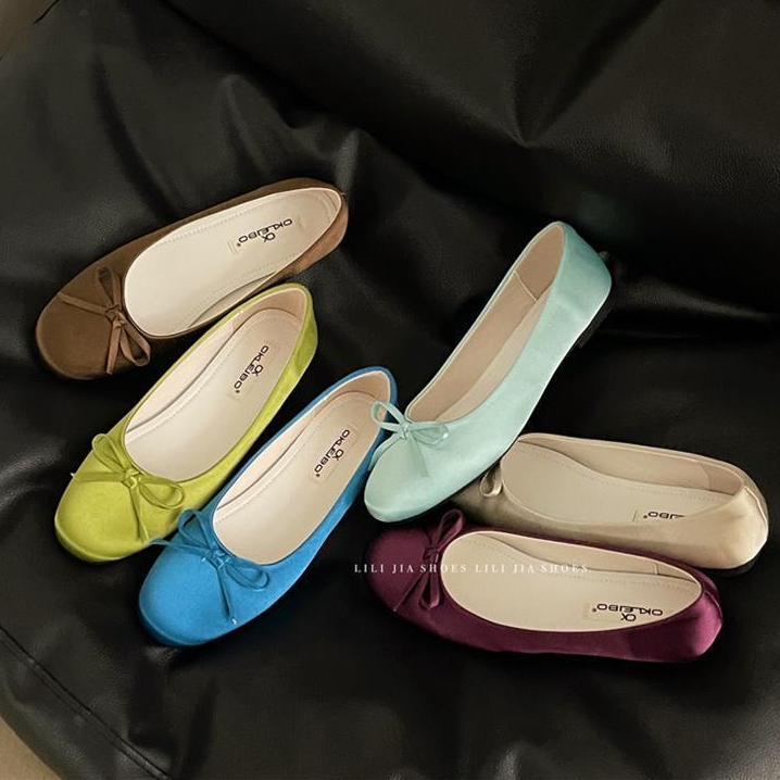 S.LuxLane French Round Toe Satin Bow Ballet Flats – Soft Sole Mary Jane Doll Shoes for Women (น้ําเงิน/เขียว/Cyan ไซส์ 35-40)