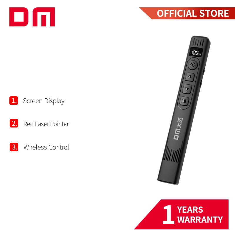 DM PT016 Wireless Presenter พร้อมจอแสดงผลหน้าจอแสงสีแดงแบบชาร์จไฟได้สําหรับ PC Mac