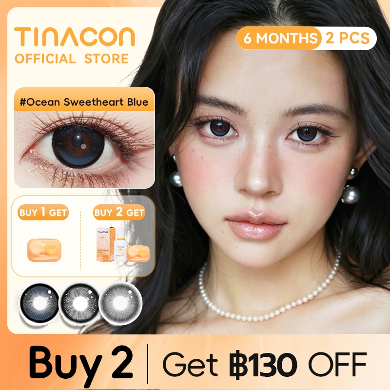 TINACON 1 คู่ 14.5 มม. สีเทาคอนแทคเลนส์ใช้สําหรับ 6 เดือนตาโตเกรด (0.0~ 8.0) Full Color Coverage
