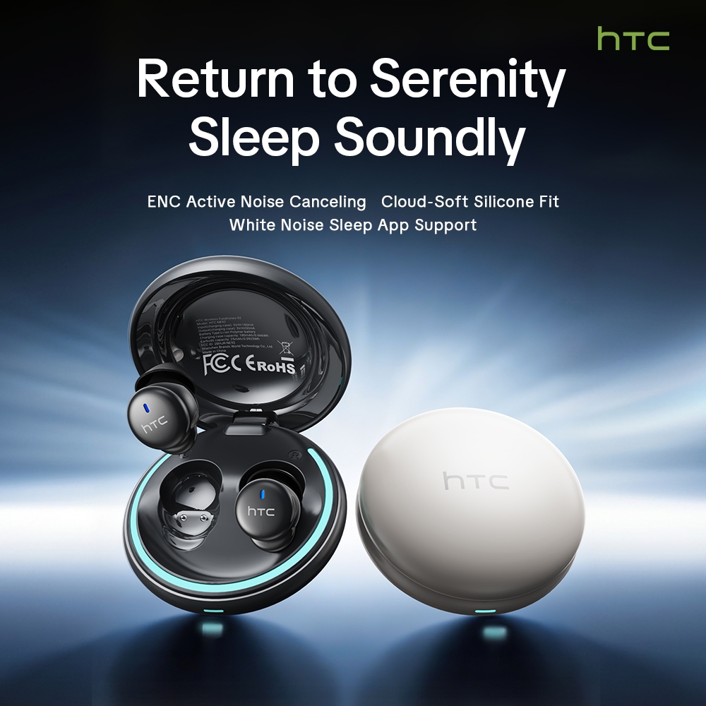 HTC NE92 หูฟังบลูทูธนอนหลับตัดเสียงรบกวนแบบแอคทีฟ – ลดเสียงรบกวน ENC, การแยกเสียงสามชั้น, อายุการใช้งานแบตเตอรี่ยาวนาน, บลูทูธ 6.0