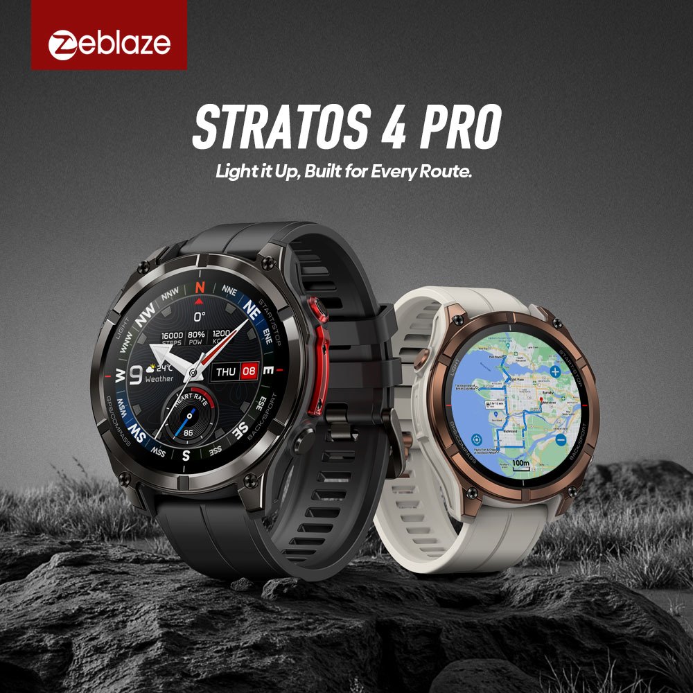 2026 ใหม่ Flagship Zeblaze Stratos 4 PRO GPS Smartwatch ทนทานฟรีดาวน์โหลดแผนที่ AMOLED ไฟฉายสองสีเพลงเก็บนาฬิกา