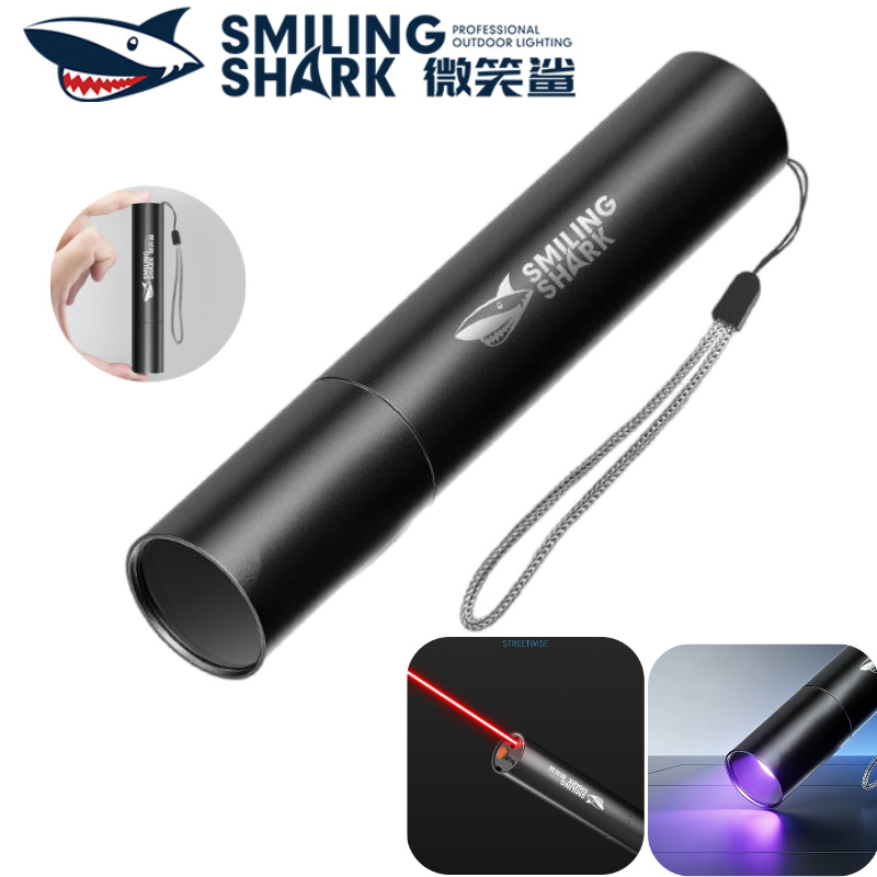 SMILING SHARK SD0112 UV แสงสีม่วงไฟฉาย 365nm การตรวจจับ 2 โหมดเลเซอร์ Type-c ชาร์จกันน้ําธนบัตรตัวแทนเรืองแสงการทดสอบ