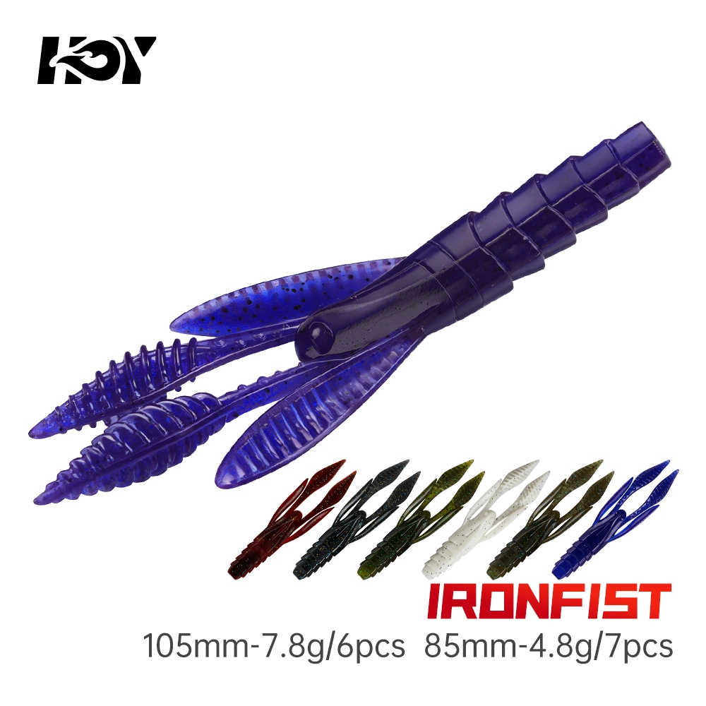 KINGDOM IRON FIST Texas Craw Soft Lure PVC Sinking กุ้งเหยื่อ 85/105 มม.4.8/7.8g Cuttable Segmented Body กลิ่นกระเทียมที่สมจริงกรงเล็บว่ายน้ําสําหรับเบสตกปลาน้ําจืดน้ําเค็ม