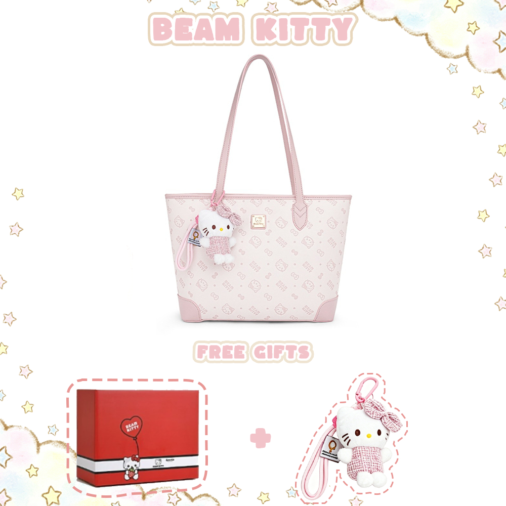 Beam Kitty กระเป๋าโท้ทความจุขนาดใหญ่สไตล์เกาหลี กระเป๋าสะพายไหล่สุดอินเทรนด์ แถมฟรีจี้ห้อยกระเป๋า