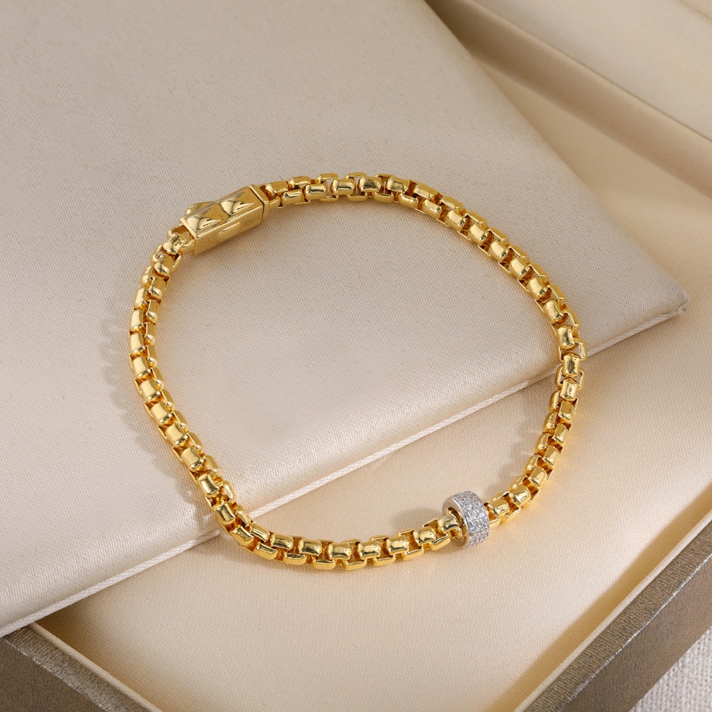 MY Italy s925 Sterling Silver Gold Plated Soft Chain Grapevine Zircon Bracelet