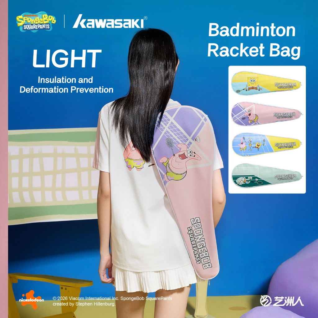 Kawasaki x SpongeBob ร่วมแบรนด์แบดมินตันกระเป๋า K1G09-D2006 Crossbody ไหล่เดี่ยวกระเป๋าเป้สะพายหลัง Unisex ไม้เทนนิสกระเป๋าอุปกรณ์กีฬากระเป๋าเก็บ