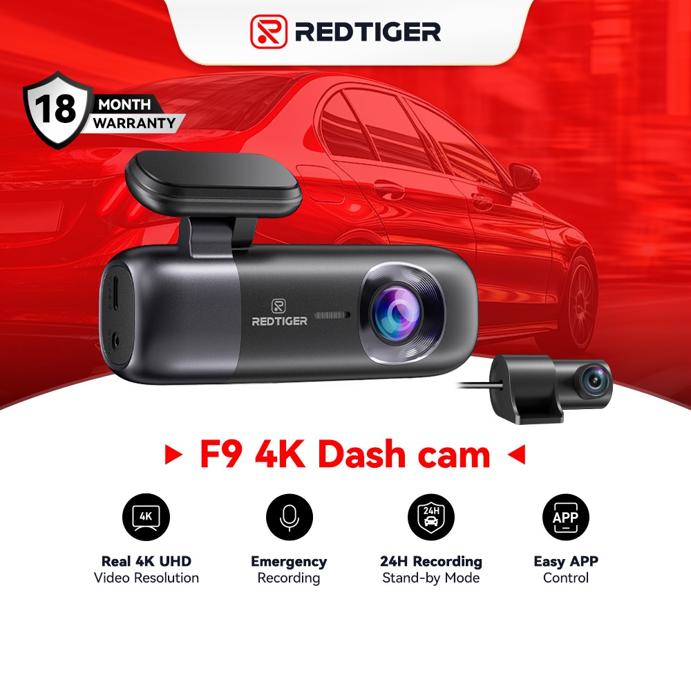 REDTIGER Dash Cam F9 กล้องติดรถยนต์ 4K มุมกว้าง 170° พร้อม WiFi และ GPS ควบคุมผ่านแอป 24 ชม. โหมดจอดรถ