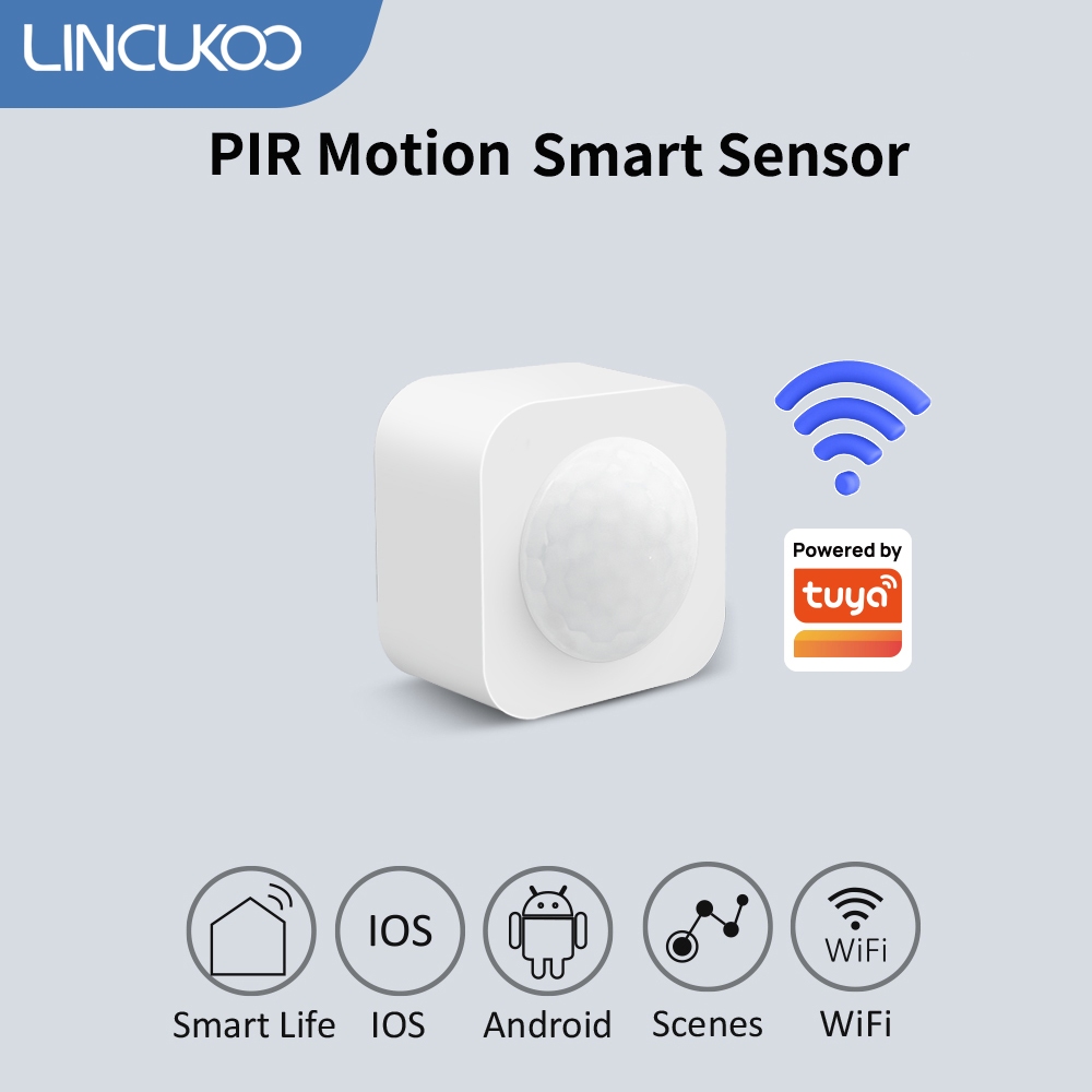 LINCUKOO Tuya WiFi Smart PIR Motion Sensor พร้อมแบตเตอรี่ติดตั้งล่วงหน้าสําหรับการตรวจจับมนุษย์ในบ้านอัจฉริยะ