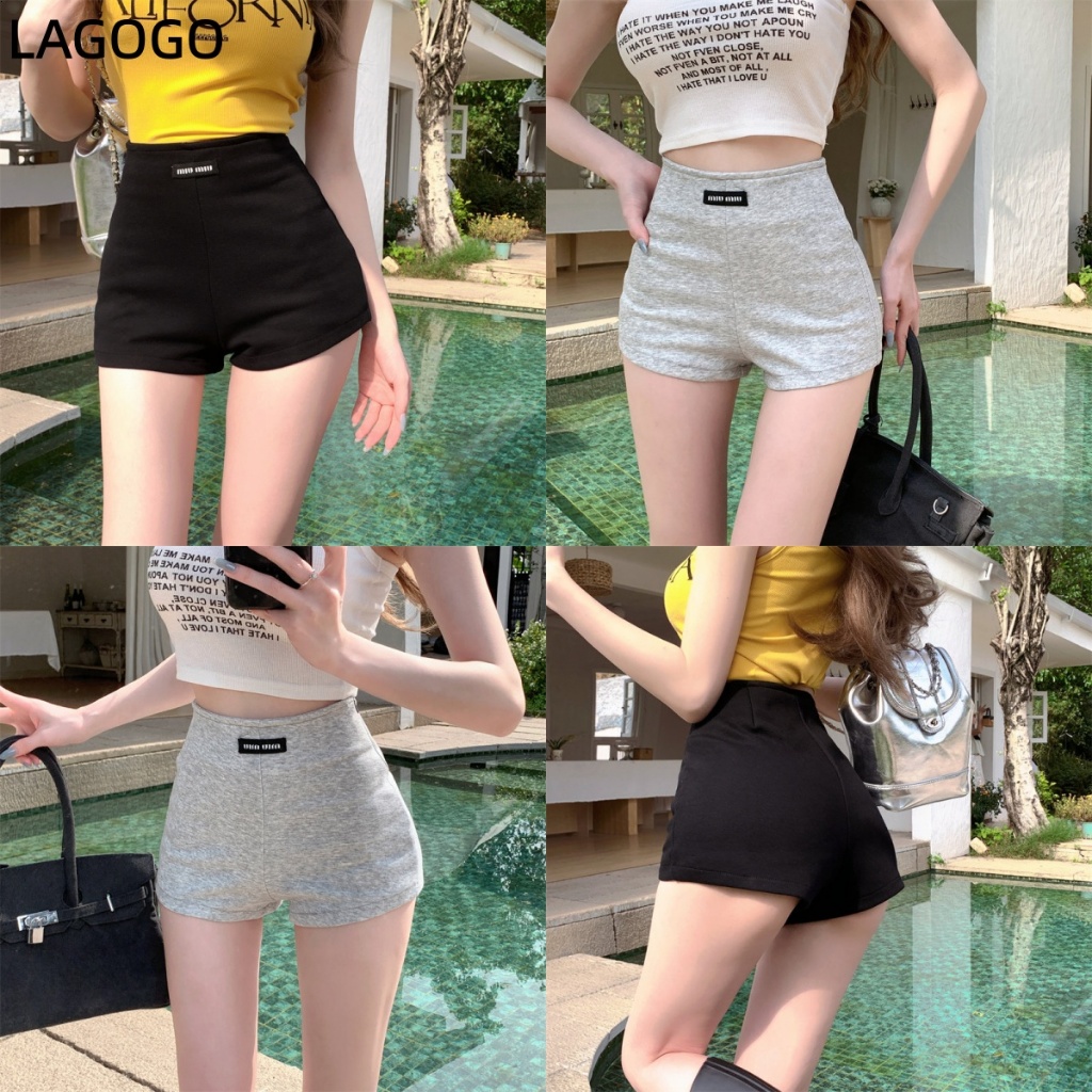 กางเกงขาสั้นสไตล์ลำลองสีเทาสำหรับผู้หญิงฤดูร้อน เอวสูง ขากว้างแบบ A-line และยกสะโพก