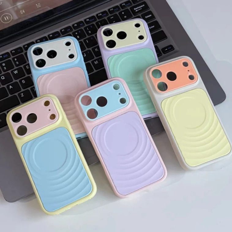 【Large Window/Dopamine Water Ripple/Silicone hard case/Purple】เคส compatible for iPhone 14 15 16 17 pro max case