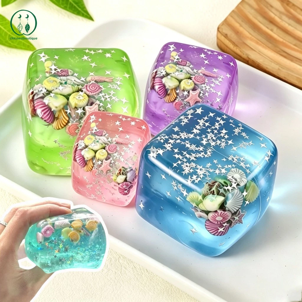 [ก้อนน้ำแข็งมหัศจรรย์] Ice CUBE Squishy ของเล่นโปร่งใส Soft ยืดหยุ่นเกล็ดหิมะความเครียด Ball Maltose Cube Squishy Calming Satisfaction สําหรับเด็กผู้ใหญ่