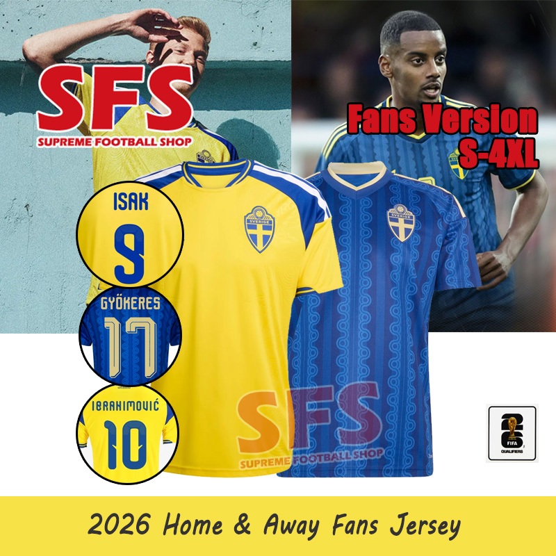 SFS 2026 Sweden Jersey Home Away Jersey เสื้อฟุตบอลกีฬาแฟนๆรุ่น S-4XL