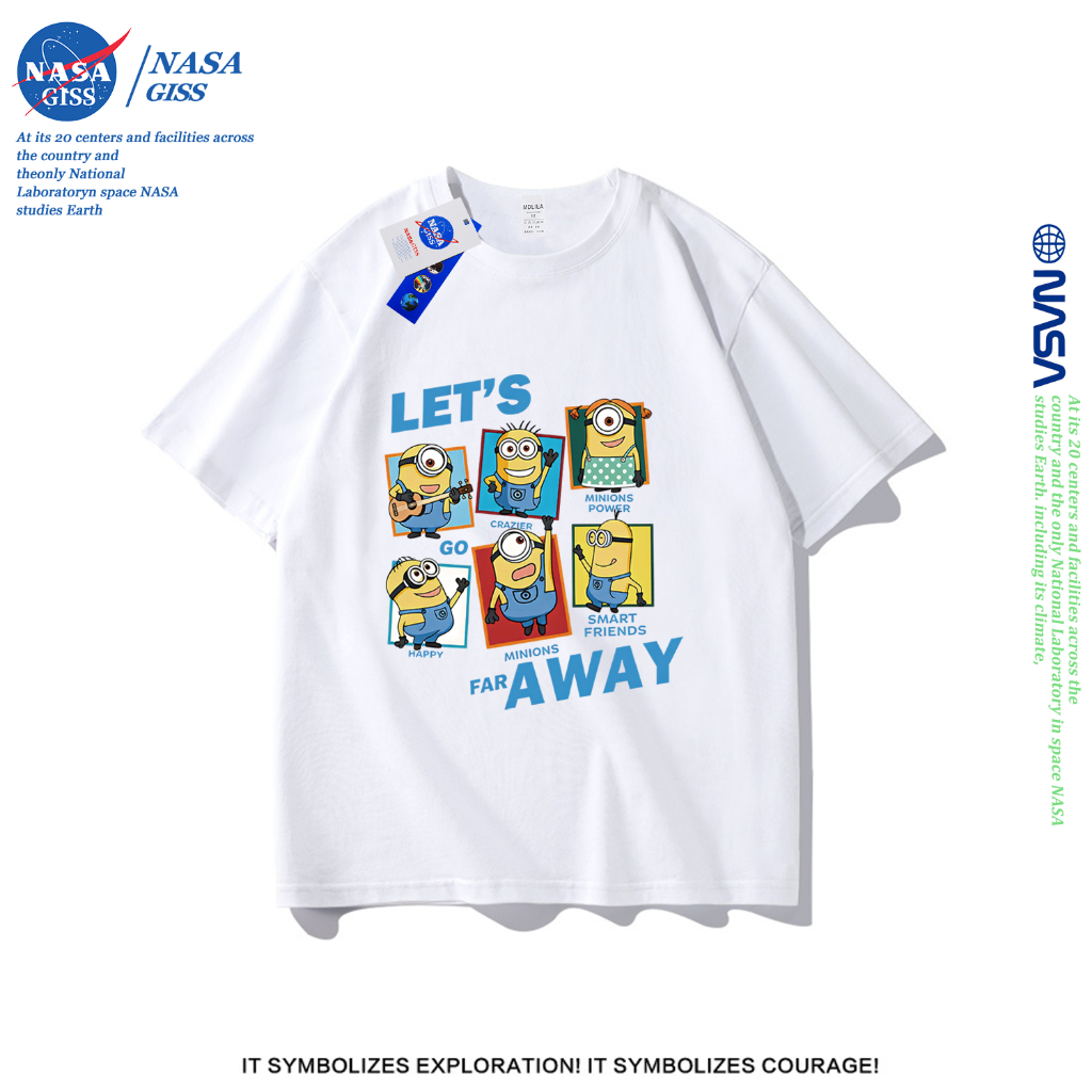 NASA เสื้อยืดชายหญิงแขนสั้น สไตล์ลำลอง summer ลูกสุนัขในสายลม พิมพ์ลาย t-shirt แบบหลวม คอกลม ยับยากไม่ต้องรีด