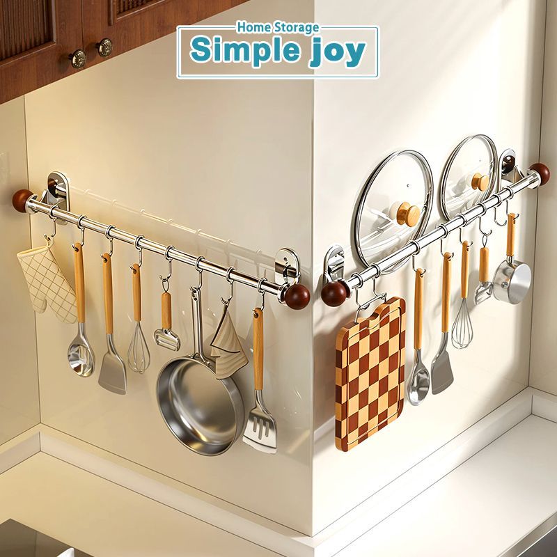 SimpleJoy  ราวแขวนครัวสแตนเลส ติดผนัง พร้อมตะขอ 10 อัน สำหรับจัดเก็บตะหลิว ช้อน มีด ประหยัดพื้นที่