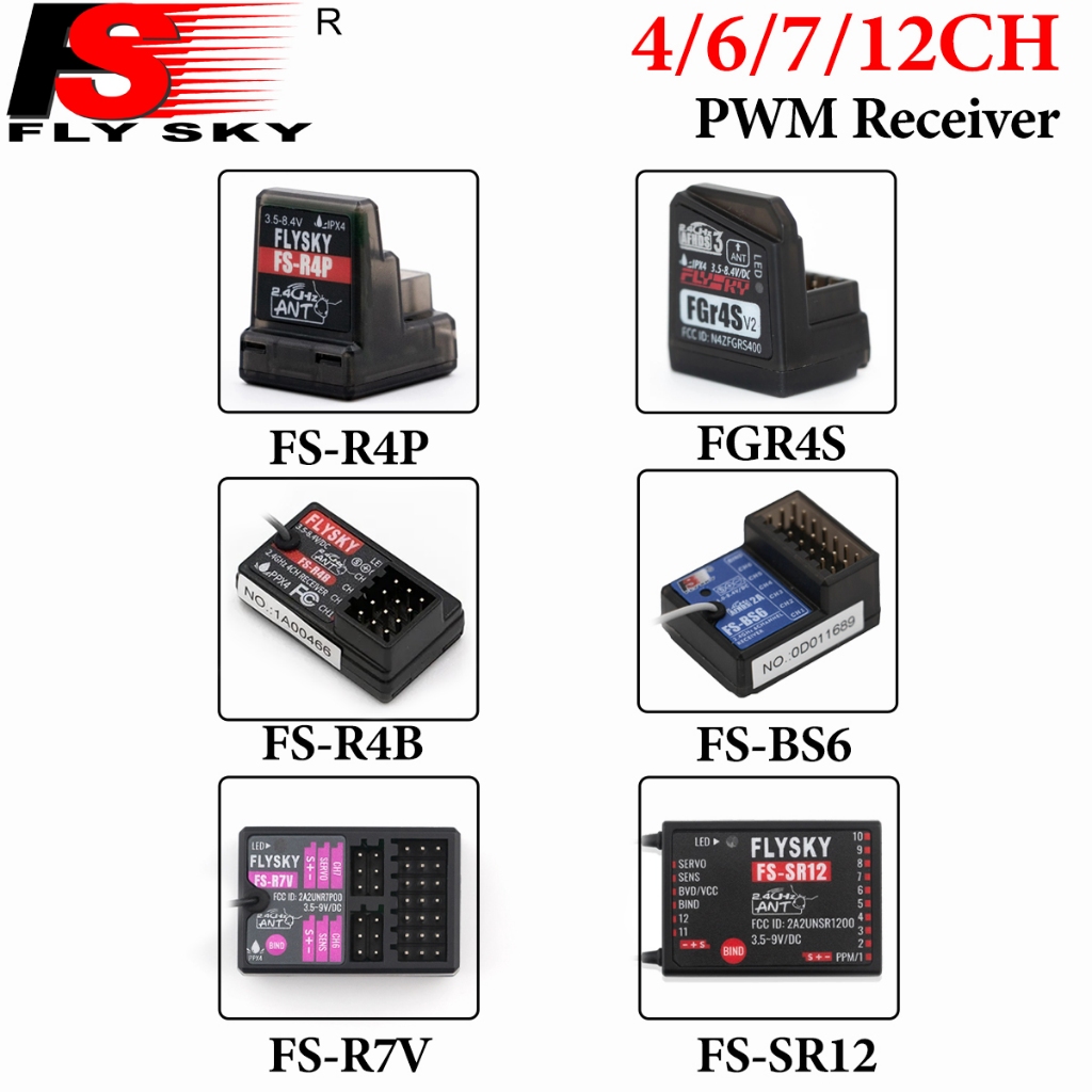 FLYSKY FS-R4P FS-R4B FGR4S BS6 FS-R7V FS-SR12 4/6/7/12CH 2.4GHz PWM Receiver สําหรับ RC รุ่นรถยนต์เร