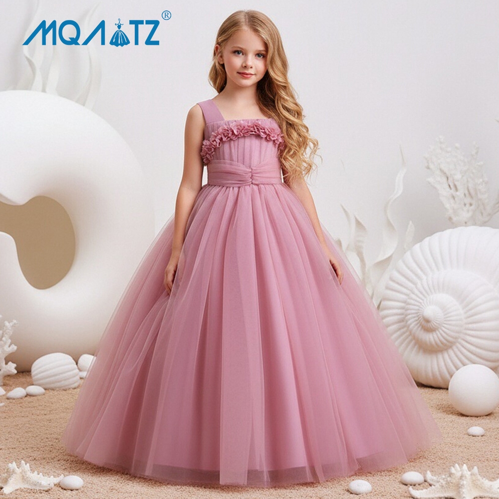 Mqatz ชุดเจ้าหญิงเด็กลูกไม้ไหล่เดี่ยว ชุดเพื่อนเจ้าสาว วันเกิด 4-14 ปี LP-289