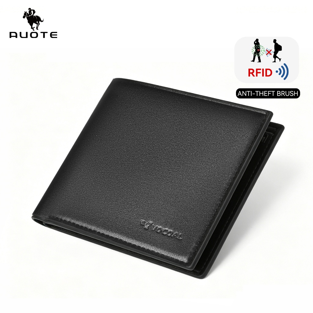AUOTE แฟชั่นกระเป๋าสตางค์สั้น RFID ผู้ชาย Retro กระเป๋าสตางค์ธุรกิจ Anti-theft แปรงกระเป๋าสตางค์ PU นุ่ม Multi-Card ตําแหน่งเดินทางซิปเหรียญ ID บัตรเครดิต