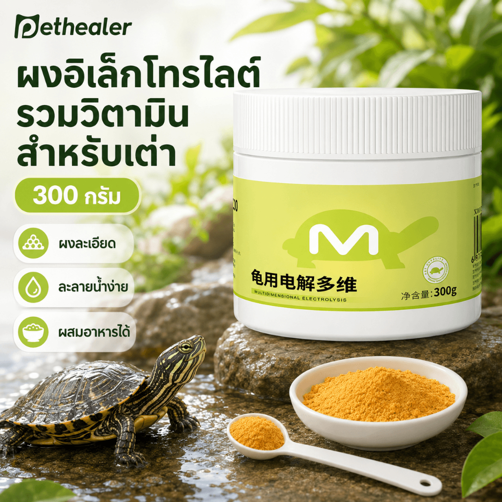 PETHEALER ผงอิเล็กโทรไลต์และวิตามิน 300 กรัม สำหรับเต่า ดูแลประจำวันได้ง่าย