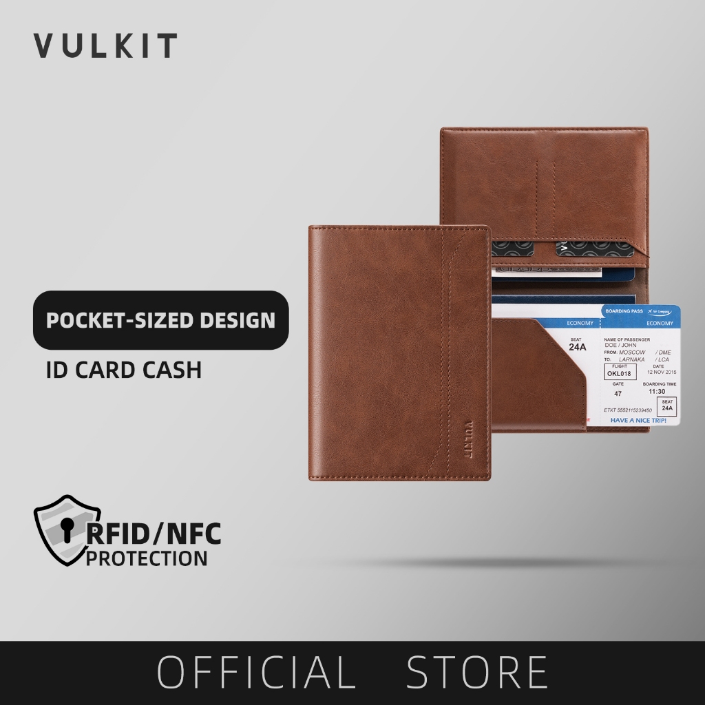 VULKIT-หนังสือเดินทางสําหรับการเดินทาง RFID Blocking Passport Cover Slim Travel Wallet สําหรับผู้ชาย