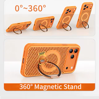 cooling/วงเล็บโลหะ/Matte acrylic hard Case/สีส้มเข้ากันได้สําหรับiPhone 11 12 13 14 15 16 17 Pro MaxกรณีผิวสําหรับiPhone 16 15 14 Plusปกหลัง