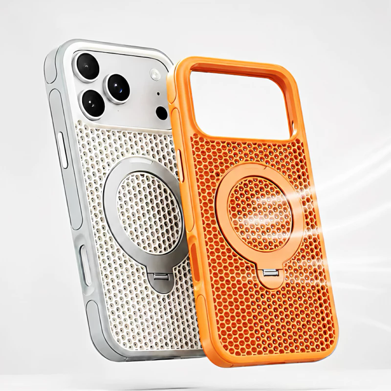cooling/วงเล็บโลหะ/Matte acrylic hard Case/สีส้มเข้ากันได้สําหรับiPhone 11 12 13 14 15 16 17 Pro MaxกรณีผิวสําหรับiPhone 16 15 14 Plusปกหลัง