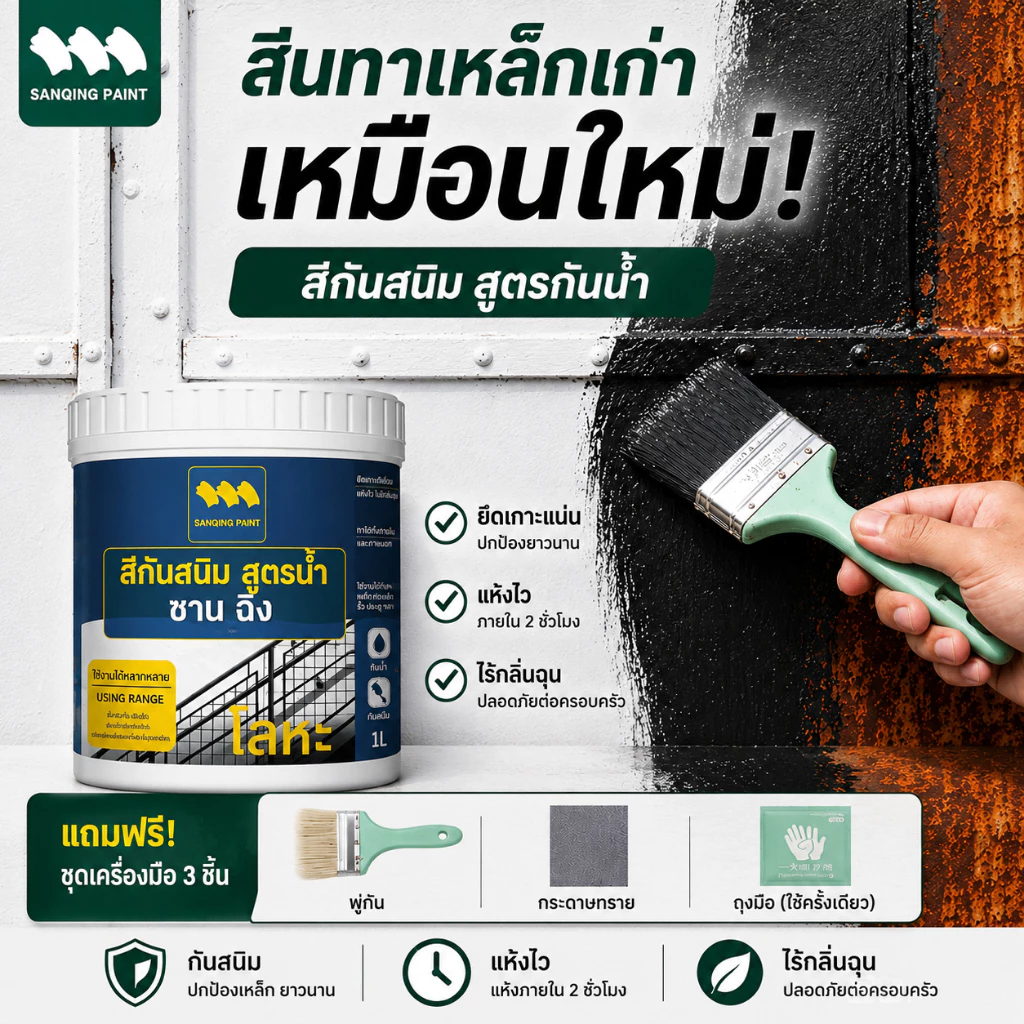 SANQING PAINT 100ปีไม่ขึ้นสนิม สีกัน แห้งเร็ว กันน้ำ กันความชื้น น้ำยาหยุดสนิม ขจัดสนิม น้ำยาขจัด โลหะ สีทา ปร ะตู รั้วเหล็ก รั้วเหล็ก / รั้วเหล็กดัด