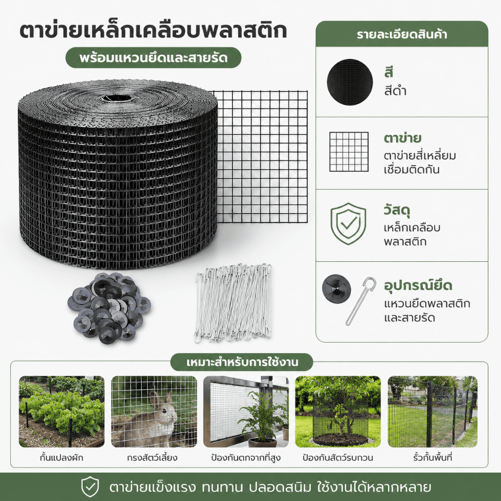 ตาข่ายกันนก แผงโซล่าเซลล์ ยาว 30 เมตร พร้อมตัวล็อค 60 ชุด จัดส่งจากประเทศไทย