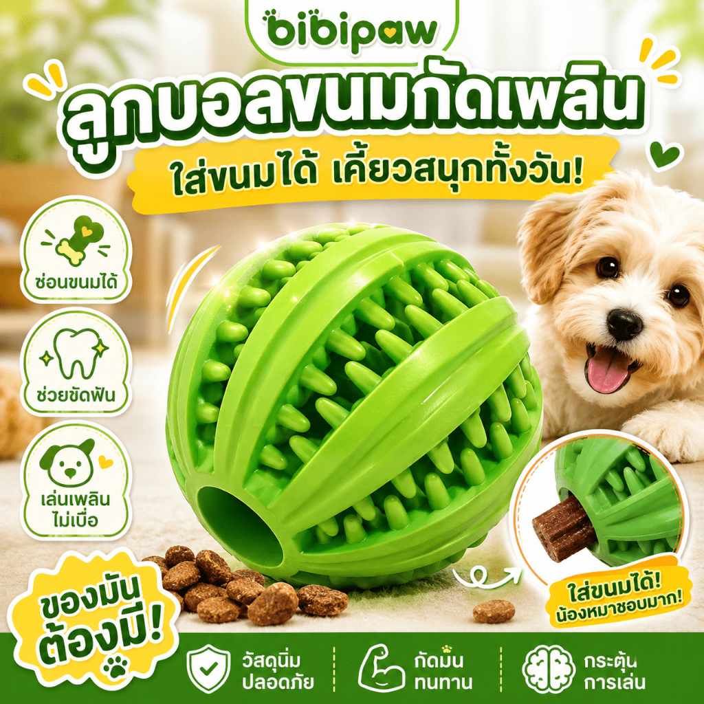 ของเล่นสุนัข ลูกบอลซ่อนอาหาร ยางทนทาน ขัดฟัน แก้เบื่อ เสริมพัฒนาการ ปลอดภัย ใช้ได้ทุกสายพันธุ์