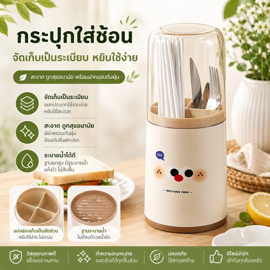 ที่ใส่ตะเกียบกล่องช้อนส้อมที่ใส่ช้อนส้อมชุดช้อนส้อมที่ใส่ตะเกียบพร้อมฝาปิด-ไม่มีระบายน้ํา S00134
