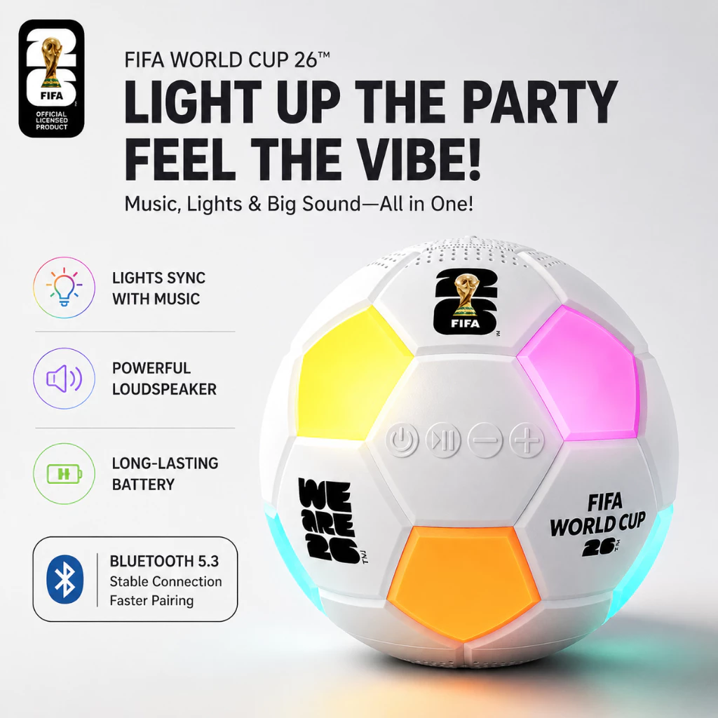 [FIFA Officially Licensed]F26S01 Bluetooth Speaker มาพร้อมสายคล้อง ลำโพงพกพา ใช้งานได้ 8 ชม รองรับการเชื่อมต่อบลูทูธและ TF Card with LED RGB Lighting