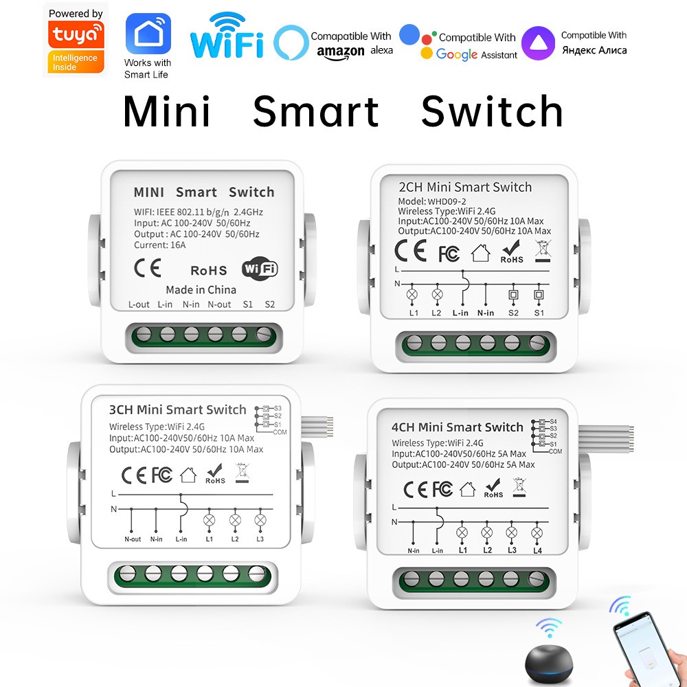 Tuya Smart WiFi/Zigbee Switch Module, สวิตช์ไฟสองทาง 1/2/3/4 Gang, รีโมทคอนโทรล, ใช้งานได้กับ Alexa & Google Home, การควบคุมเสียง, การควบคุมเวลา