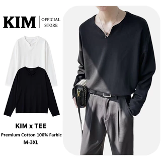 เสื้อยืดแขนยาว คอวี ทรงหลวม สีพื้น เข้ากับทุกการแต่งกาย แฟชั่นฤดูใบไม้ผลิ และฤดูร้อน สไตล์เกาหลี สําหรับผู้ชาย
