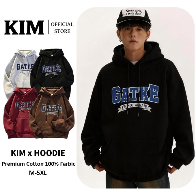 เสื้อฮู้ด สกรีนอก มีกระเป๋าล้วงด้านหน้า GATKE ผ้าสำลีหนานุ่ม เสื้อกันหนาว เสื้อแขนยาว ฮู้ด